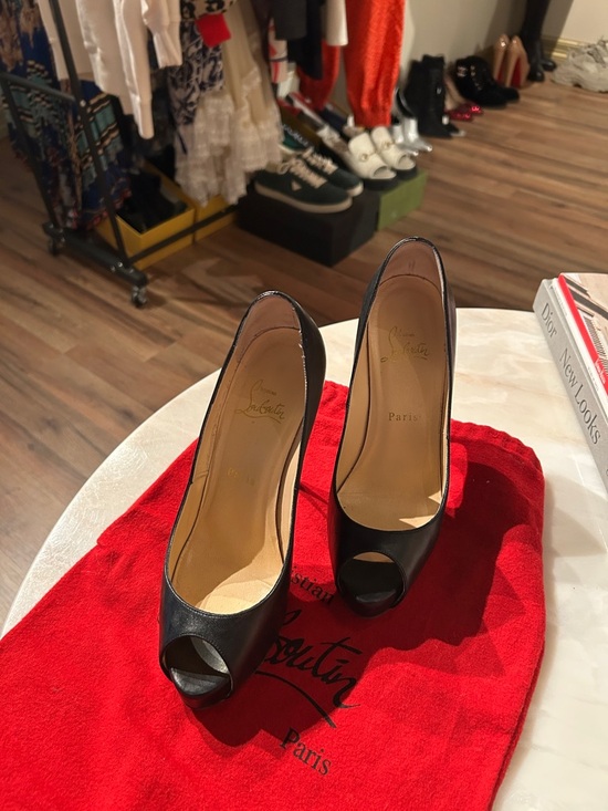 Christian Louboutin Black Patent Peep-Toe Stilettos
